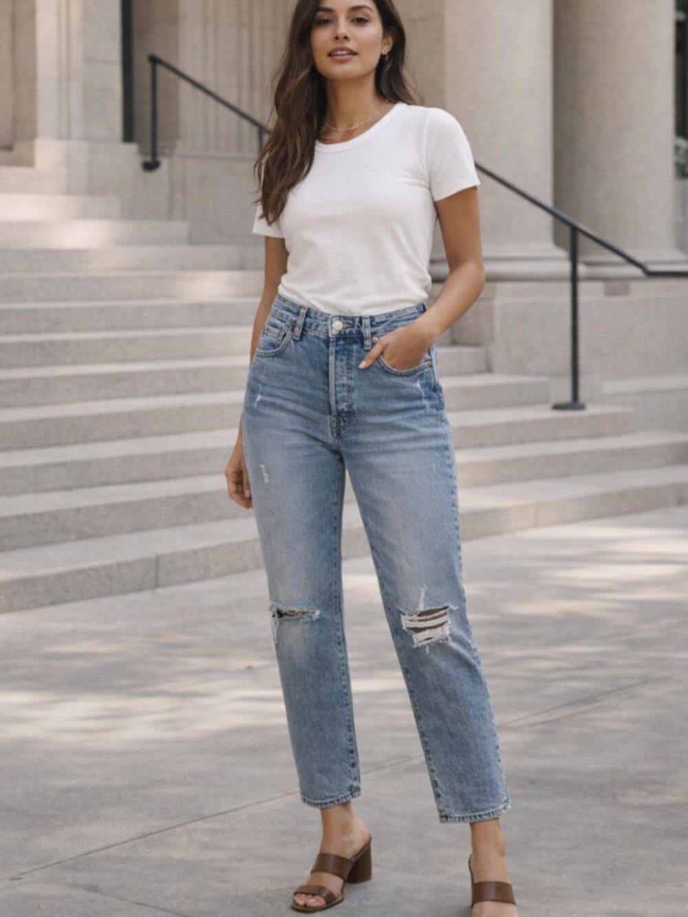 & Denim Distressed Blue Denim Jeans